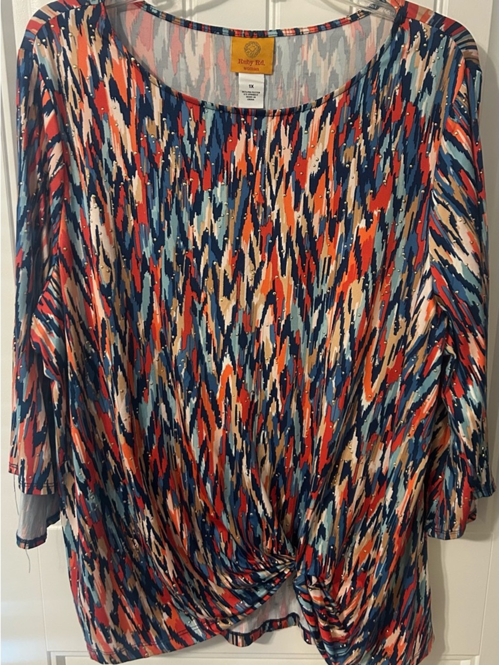 Ruby Rd. Navy, Coral & Cream Abstract Twist-Front Tunic